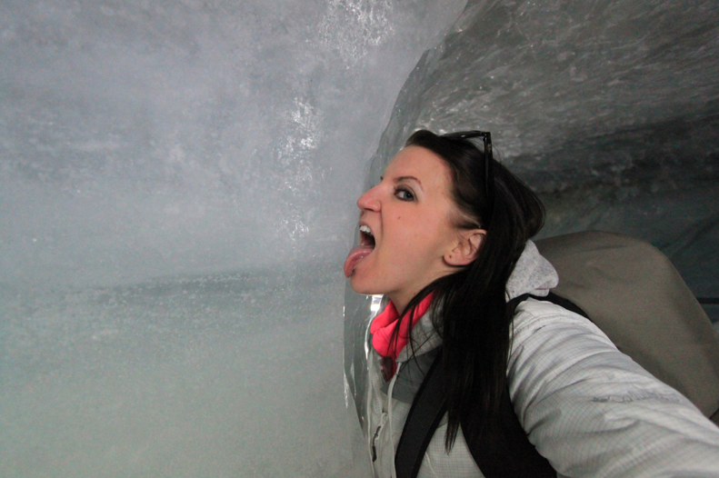 Licking ice at Jungfraujoch